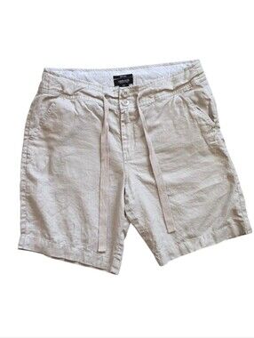 ​Jones & Co. Sz 6 Beige Tan 100%‎ Linen Drawstring Coastal Vacation Shorts